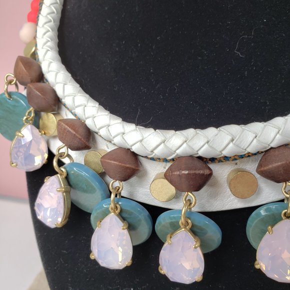 J. Crew Leather, Wood & Crystal Drops Necklace - Picture 6 of 16